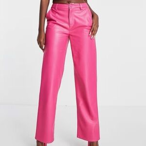 ASOS DESIGN Faux Leather Straight Leg Pants in Pink